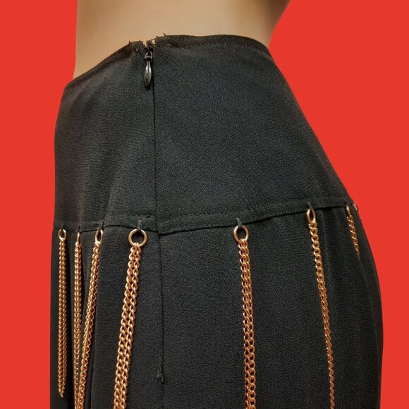 Vintage 90s Black Pleated Skirt With Gold Chains Size M Goth Grunge Punk - Picture 5 of 8